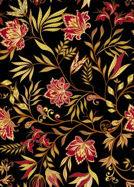 Απρόσκοπτη Μοτίβο Έθνικ Παραδοσιακό Στυλ Αφηρημένο Vintage Σχέδιο Διακοσμητικά Λουλούδια — Διανυσματικό Αρχείο