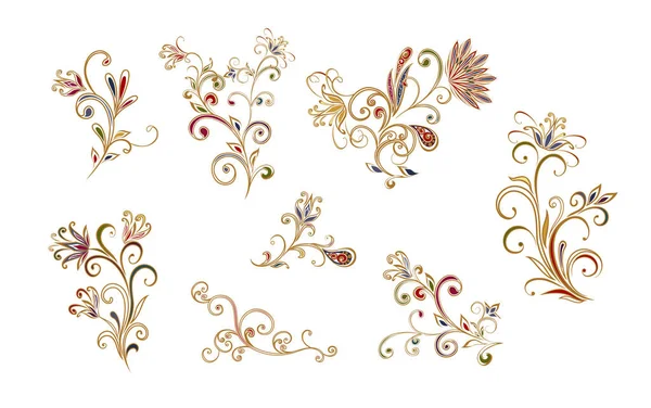 Vector Decoratief Ontwerp Paisley Bloemen Elementen Geïsoleerde Bloemen Design Elementen — Stockvector