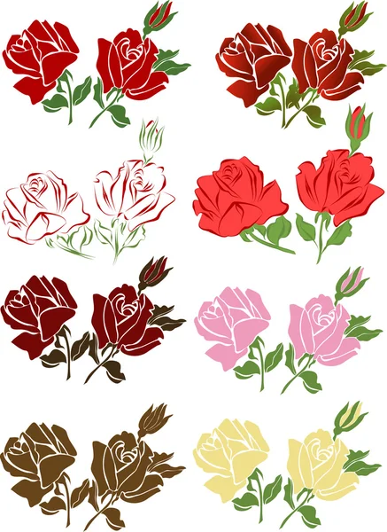 Ilustración vectorial de un conjunto de rosas de diferentes colores sobre un fondo blanco . — Vector de stock