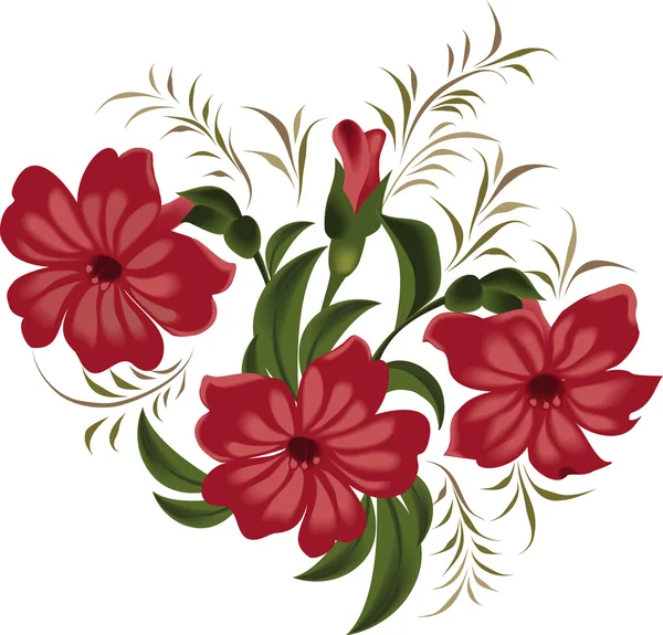 Vector illustration of red flowers in vintage style on a white background. — Stock Vector
