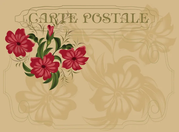 Postal de estilo vintage con flores rojas . — Archivo Imágenes Vectoriales