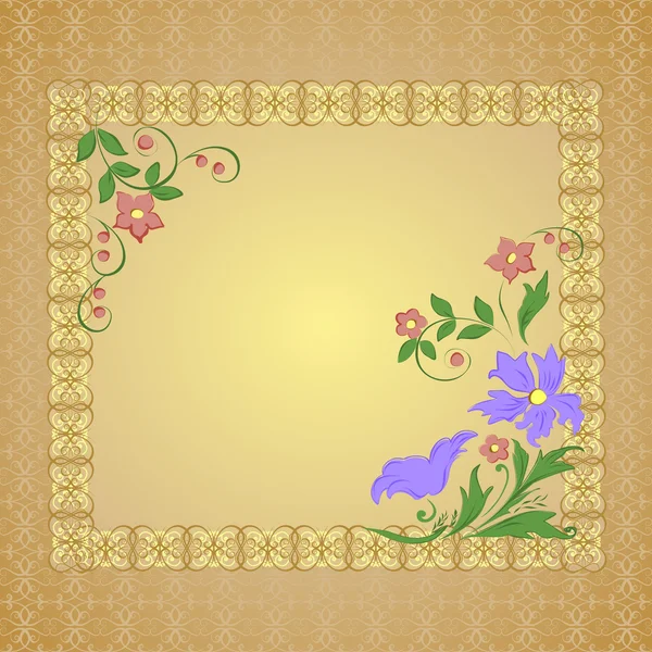 Vector frame with openwork background and flowers. — Stock Vector