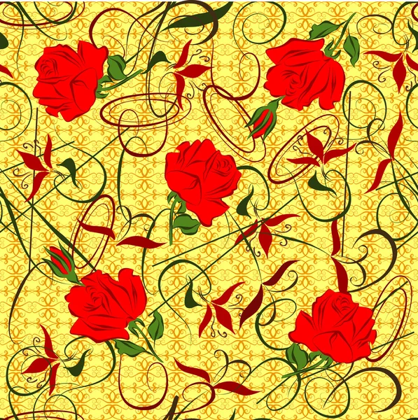 Vector repeating pattern in the form of red roses and abstract elements. — Stock Vector