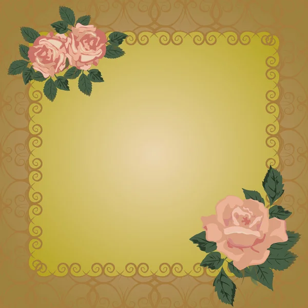 Vector frame with openwork background and roses. — Stock Vector
