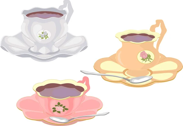 Conjunto vetorial de xícaras de chá em estilo vintage . — Vetor de Stock