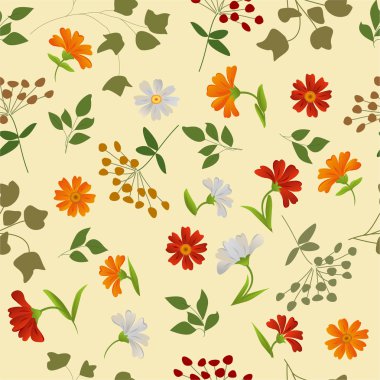 Elegant vector repeating pattern with flowers and leaves.