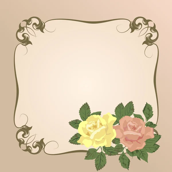 Ramo vectorial de rosas en un marco vintage . — Vector de stock