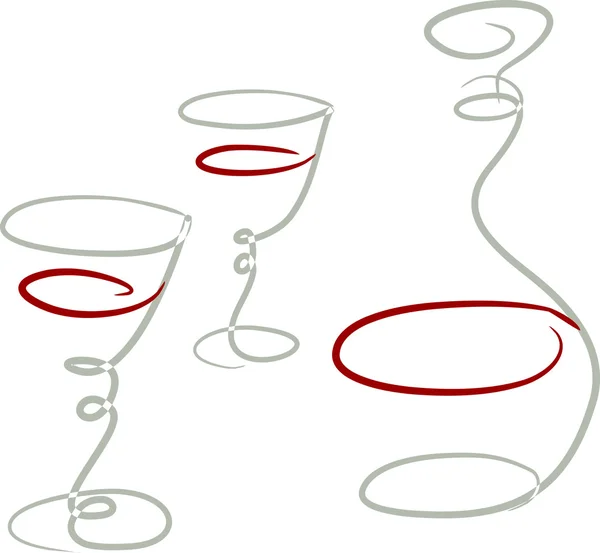 Векторный эскиз графина и два бокала вина . — стоковый вектор