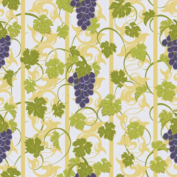 Vector repeating pattern with grape clusters in vintage style. — Stock Vector