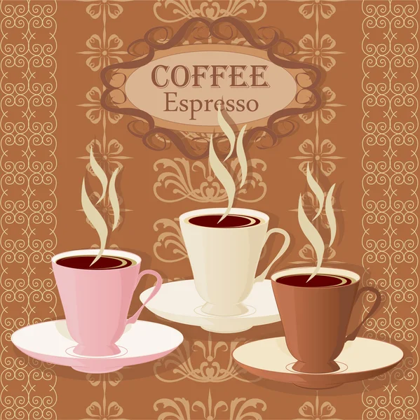Tres tazas de café sobre un fondo vintage . — Archivo Imágenes Vectoriales