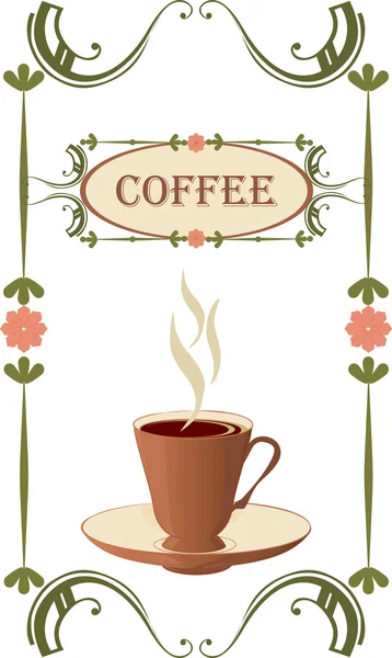 Marrón una taza de café en un marco vintage . — Archivo Imágenes Vectoriales