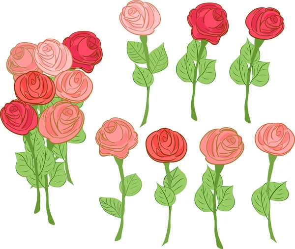 Rosas en estilo de dibujos animados . — Archivo Imágenes Vectoriales