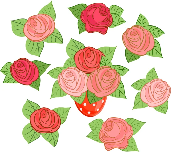 Rosas en estilo de dibujos animados . — Vector de stock