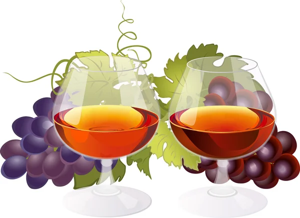 Composición con copas de brandy y uvas . — Vector de stock