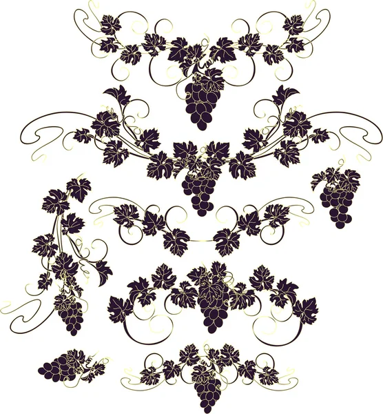 Design elements with bunches of grapes and vines in vintage style. — Stock Vector