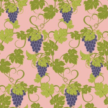 Seamless texture with vines and bunches of grapes. clipart