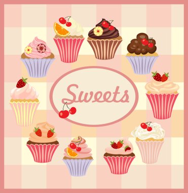 Pastalar ve kekler vektör kümesi.