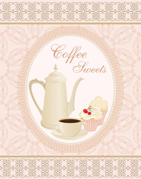 Taza de café y un pastel . — Archivo Imágenes Vectoriales