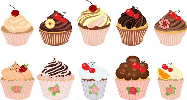 Conjunto vectorial de pasteles y cupcakes . — Archivo Imágenes Vectoriales