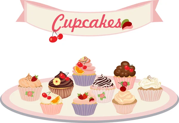 Conjunto vetorial de bolos e cupcakes . —  Vetores de Stock