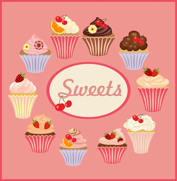 Vector set of cakes and cupcakes. — Stock Vector