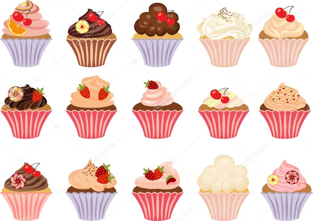 Vector set of cakes and cupcakes.