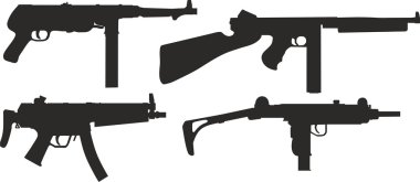 set of silhouettes of modern weapons. clipart