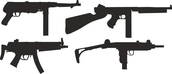 Reihe von Silhouetten moderner Waffen. — Stockvektor