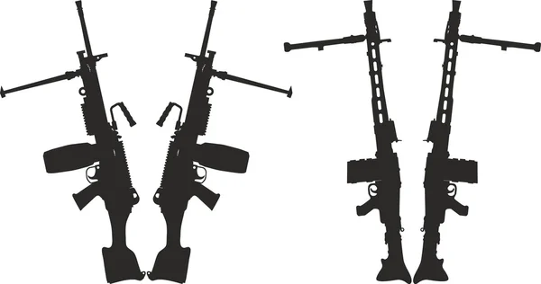 Set of silhouettes of machine gun. — Stock Vector