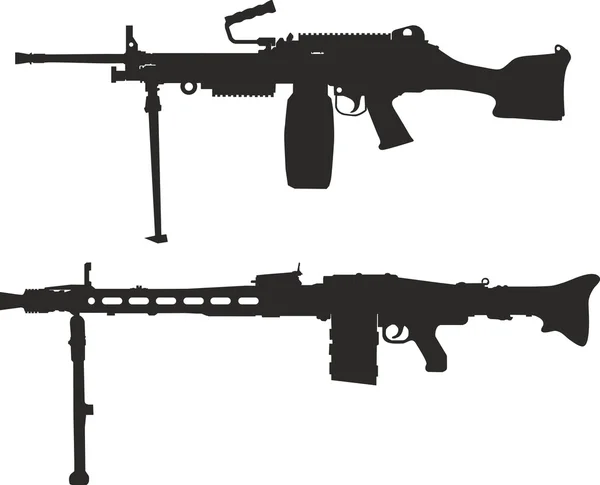 Set of silhouettes of machine gun. — Stock Vector