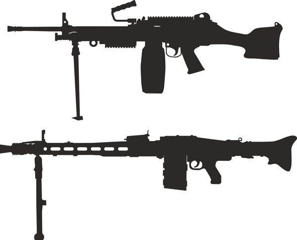 Set of silhouettes of machine gun.