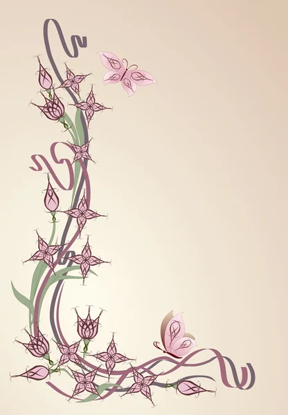 Φόντο για κείμενο με λουλούδια και πεταλούδες σε στιλ αρ νουβό. — Διανυσματικό Αρχείο