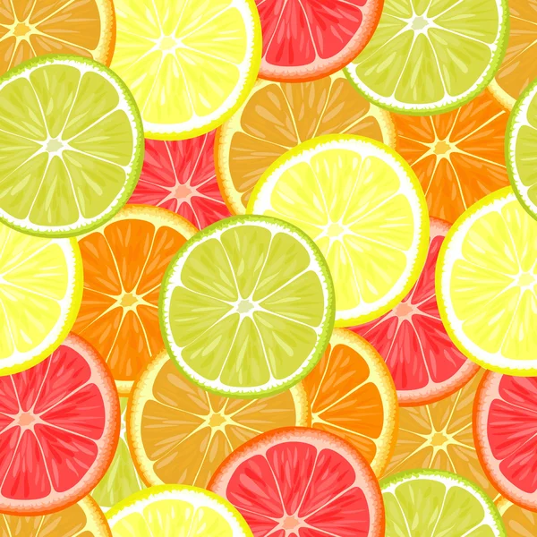 Upprepande seamless mönster av olika citrusfrukter. — Stock vektor