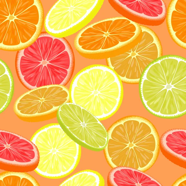 Repeating seamless pattern of different citruses. — Stock Vector