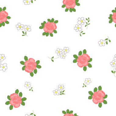 Çizgi film papatyalar ve gül ile Seamless Modeli.