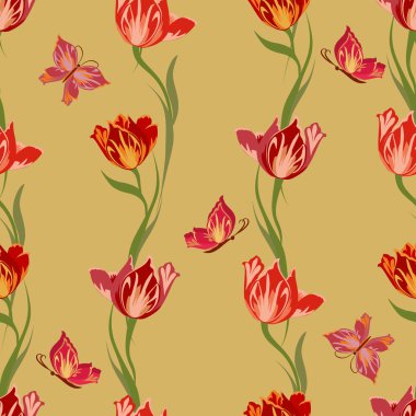 Lale ve kelebekler ile Seamless Modeli.