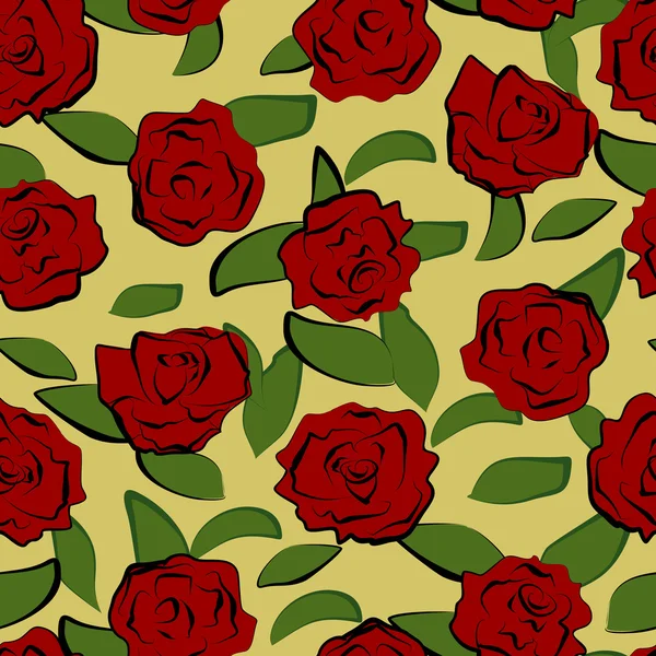붉은 장미를 곁들인 솔기없는 무늬. — 스톡 벡터