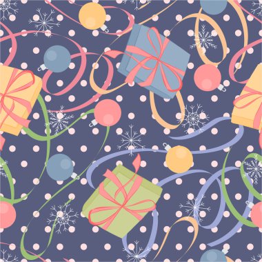 Hediyeler ve Noel süslemeleri ile Seamless Noel modeli.