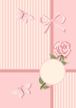 Gül pembe renklerle ve kelebek arka plan.