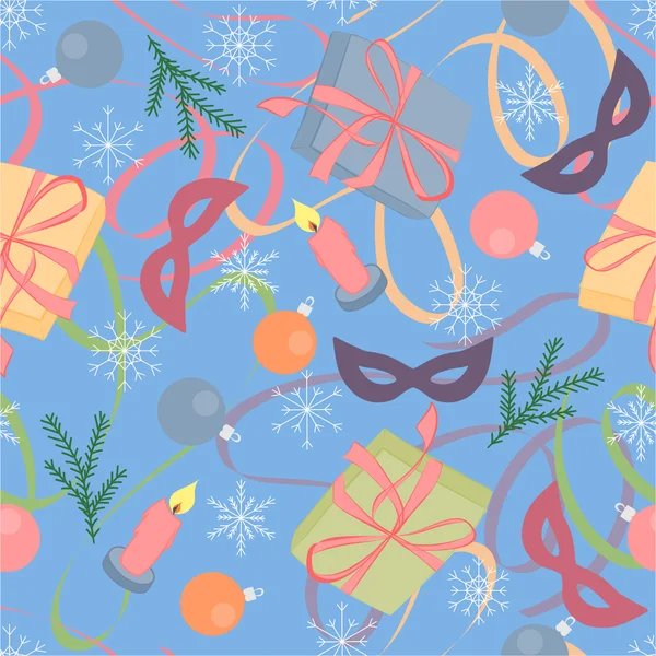 Seamless Christmas pattern with gifts and Christmas decorations. — Stock Vector