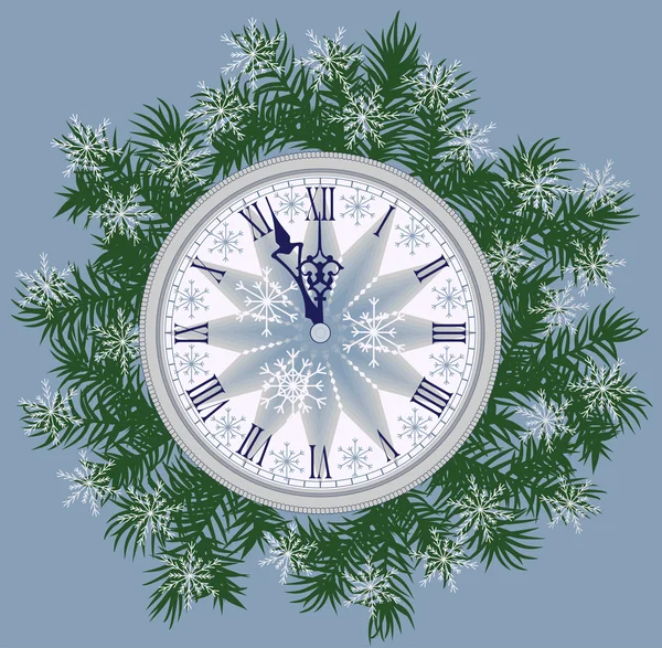 Novoroční přání pozadí s hodinkami. — Stockový vektor