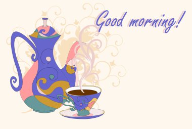 Kahve pot ve Kupası ile soyut Yazdır.