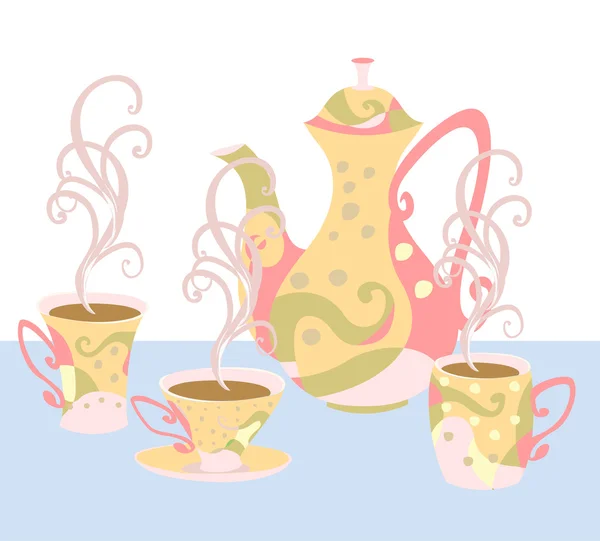 Σετ σερβίτσια για το τσάι και καφέ με αφηρημένες εκτύπωσης. — Διανυσματικό Αρχείο