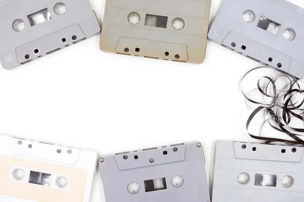 Group of old cassette tapes on white background. — Stock Photo, Image