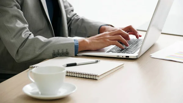 Businessman Working Documents Laptop Desk — Stock Photo, Image