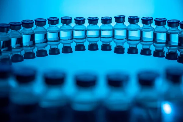 Group Vaccine Bottles Medicine Ampoules Glass Vials Liquid Samples Laboratory — Stock Photo, Image