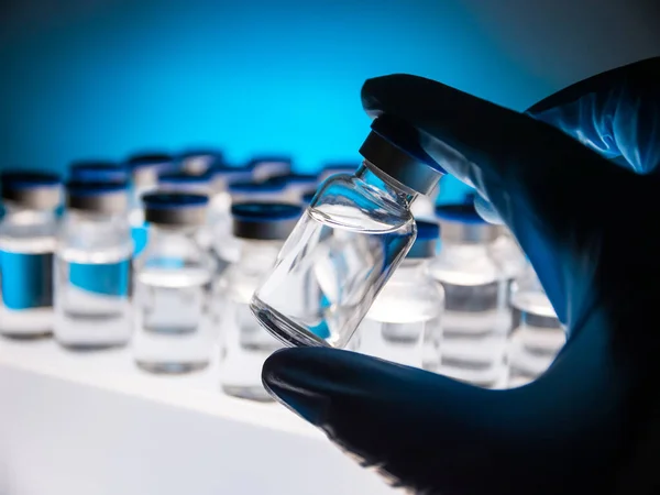 Group Vaccine Bottles Medicine Ampoules Glass Vials Liquid Samples Laboratory — Stock Photo, Image