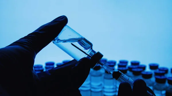Vaccine Bottles Syringe Injection Medicine Ampoules Glass Vials Liquid Samples — Stock Photo, Image