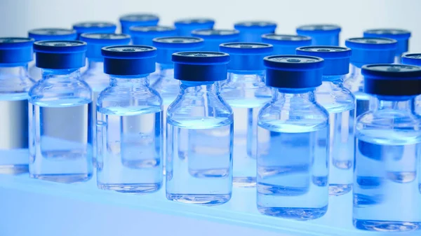 Group Vaccine Bottles Medicine Ampoules Glass Vials Liquid Samples Laboratory — Stock Photo, Image