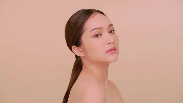 Gyönyörű Arca Ázsiai Fiatal Természetes Bőr Portré Vonzó Lány Puha — Stock Fotó